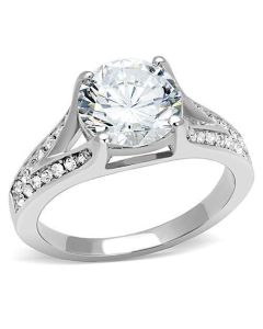 JCE3020-7 High polished (no plating) Stainless Steel Ring with AAA Grade CZ  in Clear-7